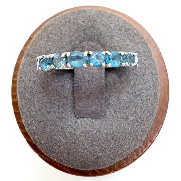 Sterling Silver 925 Blue Topaz Prong Set Eternity Band Stackable Ring Size 7 - Picture 1 of 9